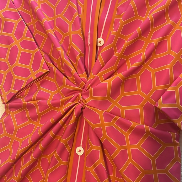 Gretchen Scott Designs Ruched Pink and Orange Dolman Sleeve Dress - Picture 4 of 6